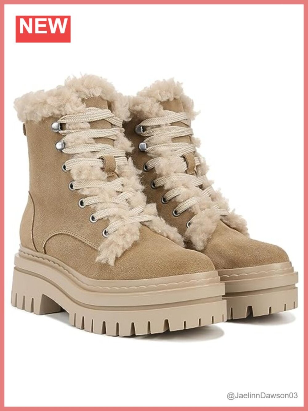 Suede Shearling Combat Ankle Boots Lug Sole Lace Up Fall